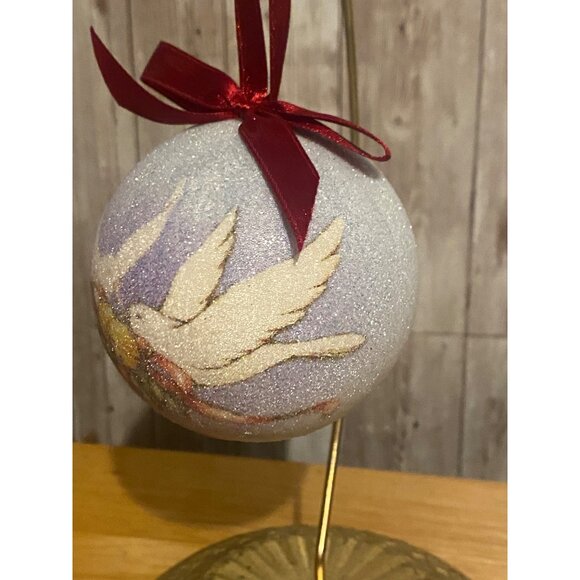 12 days of Christmas Two Turtle Doves Ornament Frosted Sugar Texture Red Ribbon - Picture 3 of 6